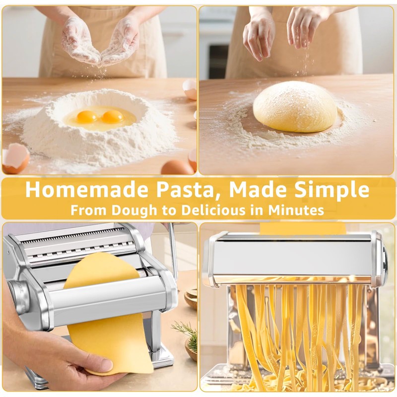 Pasta Maker with 7 Thickness Settings Roller, 2-in-1 Cutter, Hand