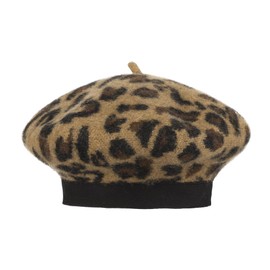 Women’s Leopard Print Beret French Hats Classic Elegant Cashmere Winter Hats Warm Thermal Wool Beanie Cap Vintage Artist Hats Soft Comfy for Autumn Cold Weather Ladies Girls Brown