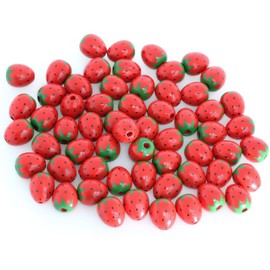 60pcs Strawberry Wood Beads BetterJonny Cute Wood Beads Natural Spacing Beads Circle Colored Loose Beads Home Party Festival Decoration Craft Beads (21mm)