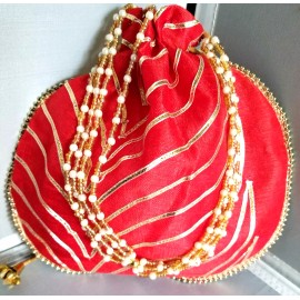 IKM Party Wear Potli Bag/ Gift Potli Bag for Wedding Return Gift with Golden Lace