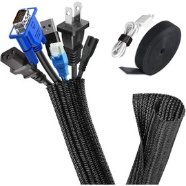 Braided Cable Sleeve, Cable Cover, Wire Cover, Cord Cover, Cable Sleeve Prevents Animal Bites, Total Length 6M, Inner Diameter: 0.5 inches (13 mm), DIY Cuttable Cable Cover, Wire Organization,