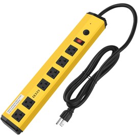 CCCEI Heavy Duty Power Strip Surge Protector 20 Amp, High Amp Industrial Shop Garage Metal Multiple Outlets, 4 FT 12 Gauge 5-15P Extension Cord 6 Outlet 6-20R T-Slot 20a for Appliance, Yellow.
