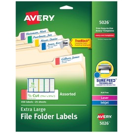 Avery 5026 Extra Large Filing Labels, 15/16-Inch x3-7/16-Inch, 450/PK, Assorted