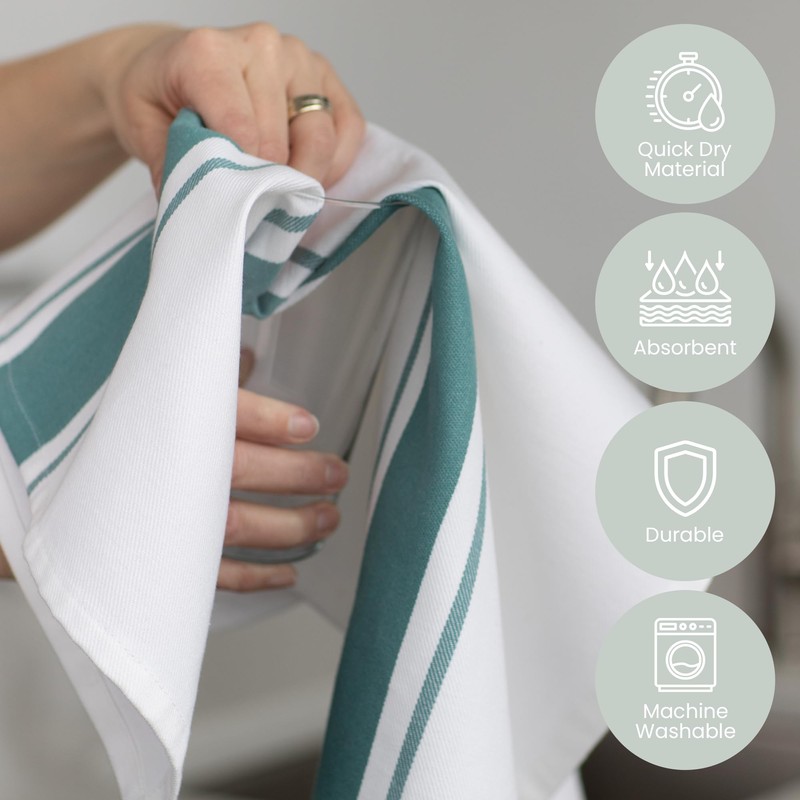 100% Cotton Tea Towel - Teal Stripe Pattern, Pack of