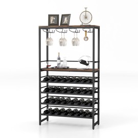 LOKO 32 Bottle Industrial Wine Rack, 4-Tier Wine Storage Racks, Floor Freestanding Wine Holder Stand Display, Multifunctional Wobble-Free Shelves for Home Kitchen, Pantry, Dining Room