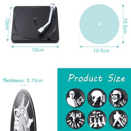 Kinsinder Pack of 6 Retro Vinyl Record Coasters, Non-Slip Rubber Drink Coasters, Tea Coffee Cup Drinks Mats, Non-Slip Coasters with Holder