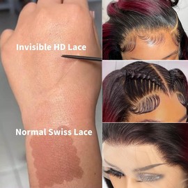 22 Inch Omber Burgundy Lace Front Wigs Human Hair 13x4 Dark Root Burgundy Body Wave Wigs for Black Women 180% Density