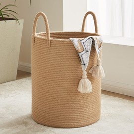 Fiona's magic 72L Large Woven Laundry Hamper, Tall Cotton Rope Storage Basket, Jute Baby Nursery Hamper for Blankets, Toys and Clothes in Bedroom and Living Room Organizing, Jute