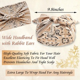 STGDAK Wide Headbands for Women Non Slip Boho Headbands Knot Retro Print Bow Headband Rabbit Ears Turban Headwraps Stretchy Hair Scarf Workout Yoga Bandana Headband Cute Hair Accessories