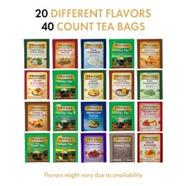 Twinings Herbal and Green Tea Bag Sampler, Assortment Variety Pack (40 Count) 20 Different Flavors for Tea Lovers: Her, Him, Women, Men, Couples, Family, Friends, Coworkers