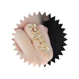 Yheakne Vintage Crystal Leaf Ring Gold Cz Leaf Wrap Ring Rhinestone Leaf Finger Rings Sparkly Olive Branch Ring Jewelry for Women and Girls（Silver）