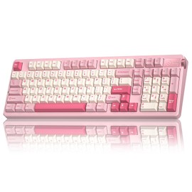 LEOBOG A98 Wireless Mechanical Keyboard, Tri-Mode BT5.0/2.4GHz/USB-C, Creamy Keyboard with Number Pad, Gasket Structure Hot Swappable, PBT Keycaps, RGB Backlit Pink Gaming Keyboard with Knob for PC
