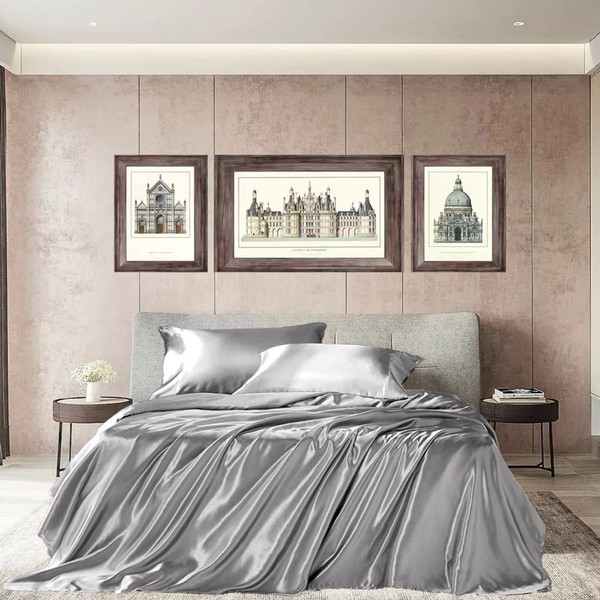 wavveUziz Queen Size Satin Bed Sheet Set Silky Sheets Microfiber