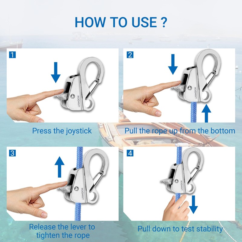 asdmm Boat Anchor Hook Knotless System, Stainless Steel Cam Cleat