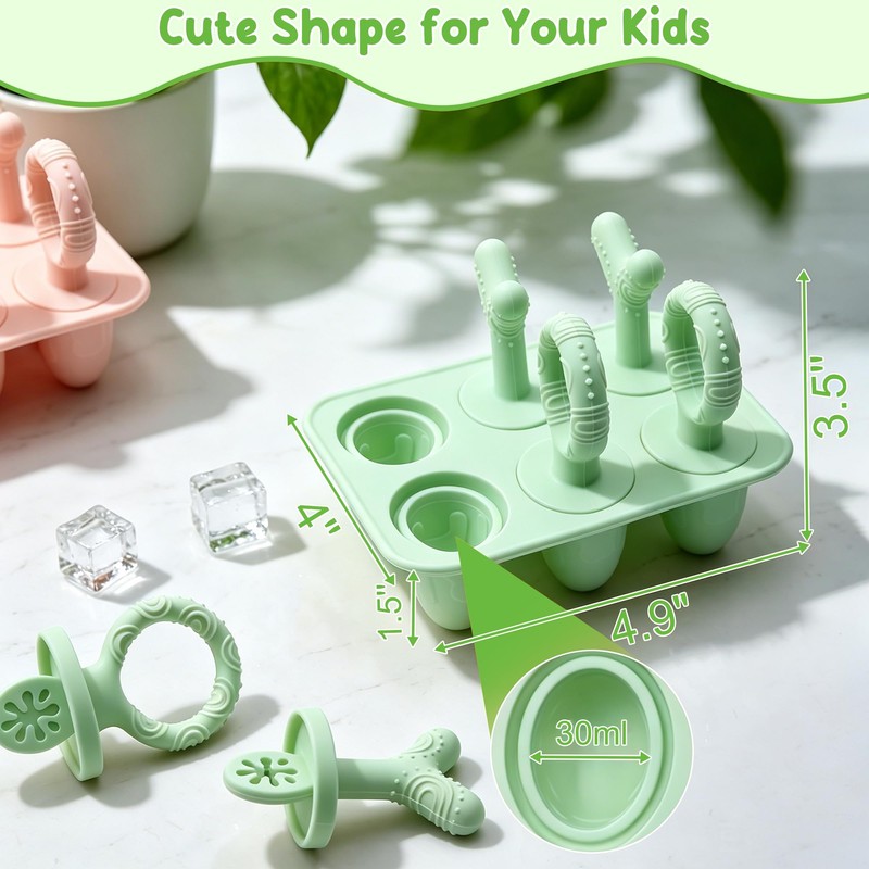 Baby Popsicle Molds Silicone 6-Cavity Ice Pop Mold for Toddlers