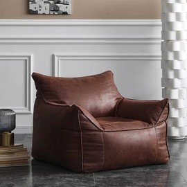 Bean Bag Chair Bean Bag Cover （No Filler） Luxury Single Lazy Sofa Cover PU Faux Suede Leather Bean Bag Pouf Chair for Bedroom Living Room Garden, Bean Bag Cover (Color : Retro Brown)