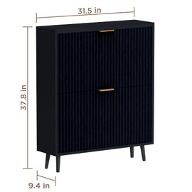 QIVOMIX Shoe Cabinet Storage,Modern Freestanding Organizer with 2 Flip Drawers,Narrow Shoe Rack Cabinet for Entryway,Black