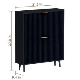 QIVOMIX Shoe Cabinet Storage,Modern Freestanding Organizer with 2 Flip Drawers,Narrow Shoe Rack Cabinet for Entryway,Black