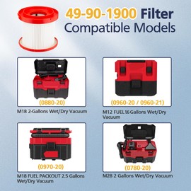 4 Pack Wet Dry Vacuum HEPA Filter Replacement 49-90-1900 Compatible with Milwaukee Cordless Vacuum - for Milwaukee Cordless M18 0780-20 0880-20