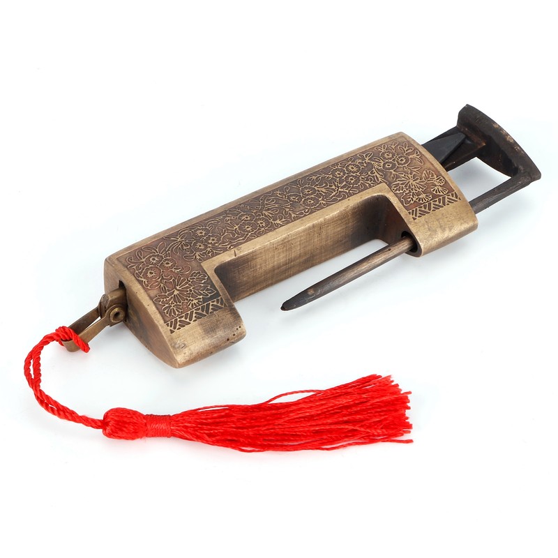 Antique Copper Lock Chinese Old Style Delicate Carved Padlock for