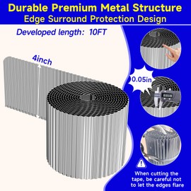 Corrugated Garden Edging, 4"×10Ft Galvanized Steel Landscape Edging & Lawn Edging Border, Metal Garden Border for Flower Beds, Garden，Lawn，Raised Beds & Tree Surrounds (Silver)