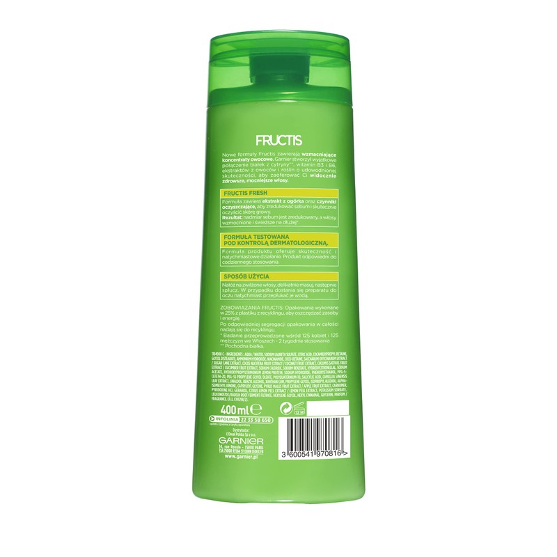 Garnier Fructis Fresh Shampoo for Normal and Oily Hair Strengthens,