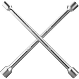 CARTMAN 14-Inch Universal Heavy Duty 4-Way Tire Iron, Wheel Lug Wrench, Silver