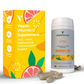 Vegetology Vitamin C | High Strength 500mg Dosage | Gentle Absorption Vitamin C Capsules | Sustainably Synthesised | Collagen & Metabolic Support | 100% Vegan & Non-GMO