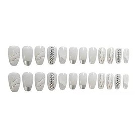 Clouds painted mid-length trapezoidal row of diamonds false nails…