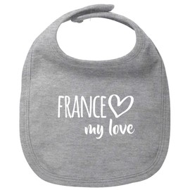 Huuraa Baby bib France my love unisex bib for all fans of France, gift idea for newborns and toddlers, heather grey
