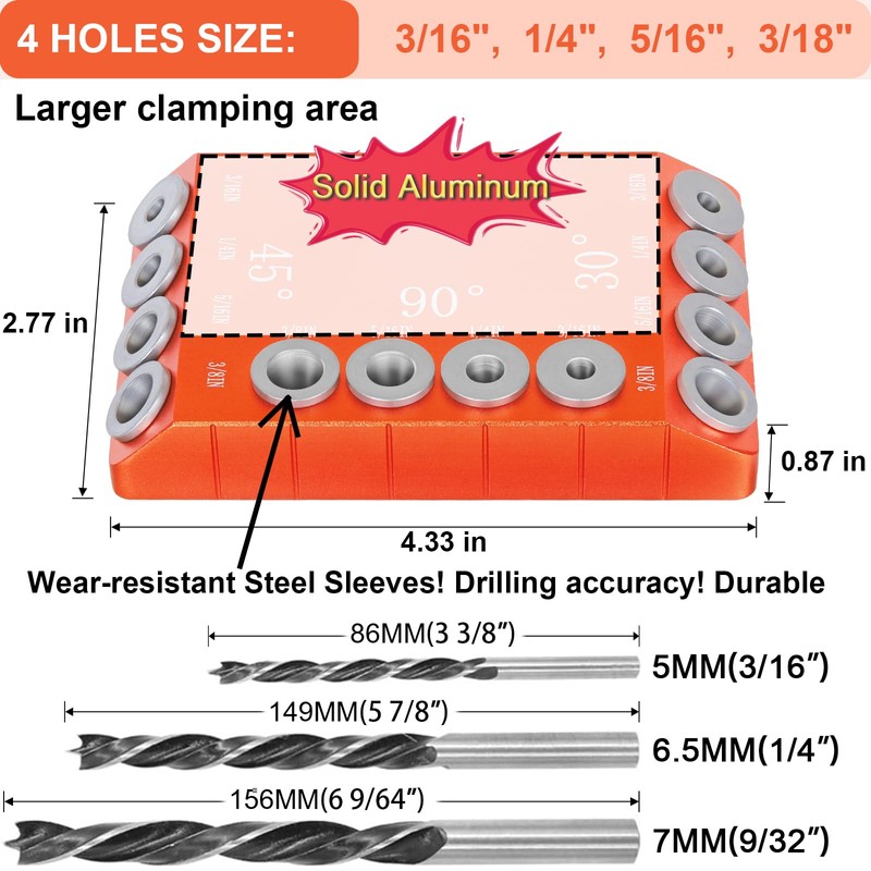 Steel DN Mate Aluminum Drill Guide, 30 45 90 Degree