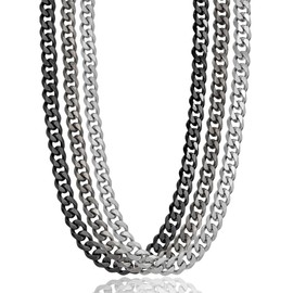 RUGGED steel Stainless Steel Curb Chain Solid 45 50 55 60 cm (7 or 11 mm Wide) Silver/Black/Black Vintage (Including Jewellery Box), Stainless Steel