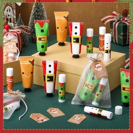 50 Juegos de Crema de Manos y Bálsamo Labial de Navidad Regalos a Granel, Lindos Rellenos de Calcetín Navideño de Elfo, Obsequios de Fiesta para Mujer