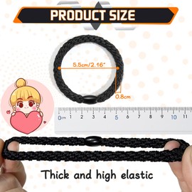 Lollanda 10PCS Elasitc Hair Tie for Women Girls, Black Hair Bands for Thick Hair, Girls Hair Elastics Hair Bobbles, No Hair Damage (Black)