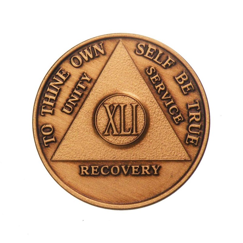 41 Year Antique Bronze AA (Alcoholics Anonymous)-Sober-Sobriety-Birthday-Medallion-Chip-Challenge