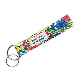 Keychain Wristlet - Organic Fabric Key Lanyard with Quote Bloom Where Planted