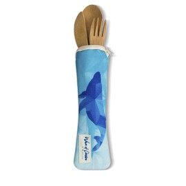 Waves of Change Reusable Set Recycled Plastic, Bamboo Utensils & Pouch, Whale