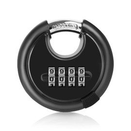 ASelected Black Heavy Duty Combination Padlock Weatherproof Disc Lock for Gate Resettable Lock 4 Digit Combination Padlock Lock for Warehouses, Containers, Garages, Gates, Chains, Fences (Zinc Alloy)