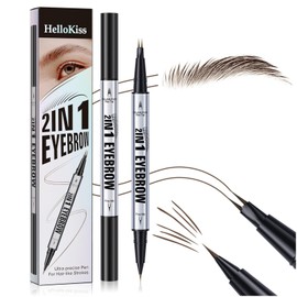 JIAYUTONG 2 Prong Tip Microblading Eyebrow Pen - 2-in-1 Waterproof Eyebrow Pencil, Long-Lasting Natural Hair-Like Brows, Smudge-Proof & Easy to Use (04#Black Brown)