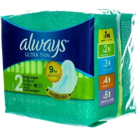 Always Ultra Thin Pads Size 2 Long Super Absorbency 16 Pads x 6 Packs = 96 Total