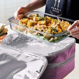 MIER Insulated Double Casserole Carrier Thermal Lunch Tote for Potluck Parties, Picnic, Beach, Fits 9 x 13 Inches Casserole Dish, Expandable by Mid Zipper, Purple