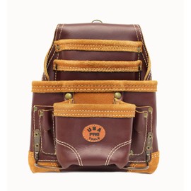 USA Pro Tools Leather Tool Pouch for Carpenter | Best for Electricians, Plumbers, Handyman and Framers | 10 Pockets with 2 Stainless Steel Hammer Holders (Maroon)