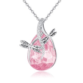 praymos Pink Birthstone Necklace for Women Girls Sterling Silver Glittering Teardrop Jewelry Birthday Gifts for Wife Girlfriend Teen Girls