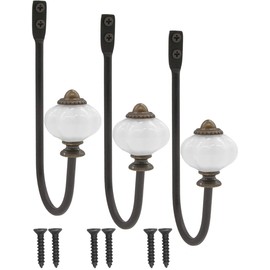 Fuxxer® Antique Coat Hooks Towel Hooks Ceramic & Brass Design Set of 3
