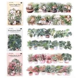 Leaves Sticker Set, 90PCS, Dog, Cat and Plant Series, Colorful Sticker Set for Scrapbooking, Craft Projects, Card Making