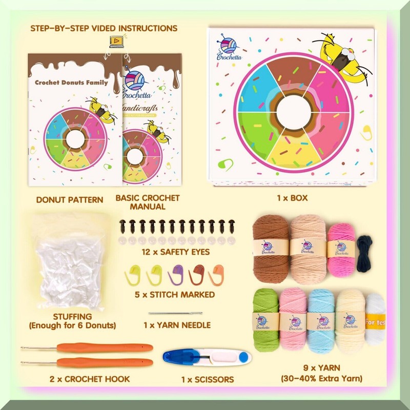 Zyvaire Crafty Donut Crochet Kit: Beginner's Starter Set with Step-by-Step