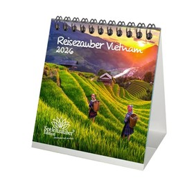 Reisezauber Vietnam Tischkalender 10cm x 10cm für 2026 Hanoi Strand Land Urlaub - Set-Inhalt: 1x Kalender, 1x Weihnachtsanhänger (insgesamt 2 Teile)