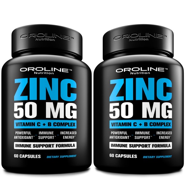 Premium Zinc Citrate 50 mg Supplement, 2-Pack Value Bundle - 120 Capsules - Vitamin C and Zinc Capsules - Vitamin B and Zinc for Skin, Immunity, Vision and Energy - Vegan Vitamin Zinc Supplement