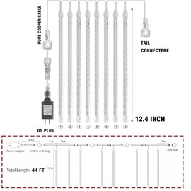 FUNPENY Meteor Shower Rain Lights, 864 LED Christmas Lights Icicle Snow Falling Christmas Lights Outdoor Raindrop Lights, 30cm 24 Tubes Xmas Tree Holiday Decoration (Blue)