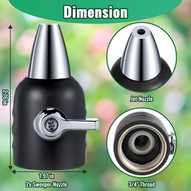 Feekoon Jet Nozzle with Shut Off, 3/4" GHT Sweeper Garden Hose End Zinc Nozzle with Shut Off Valve, Water Hose Sprayer Jet Nozzle for Garden Watering, Car Washing and Sidewalk Sweeping (2 Pack)